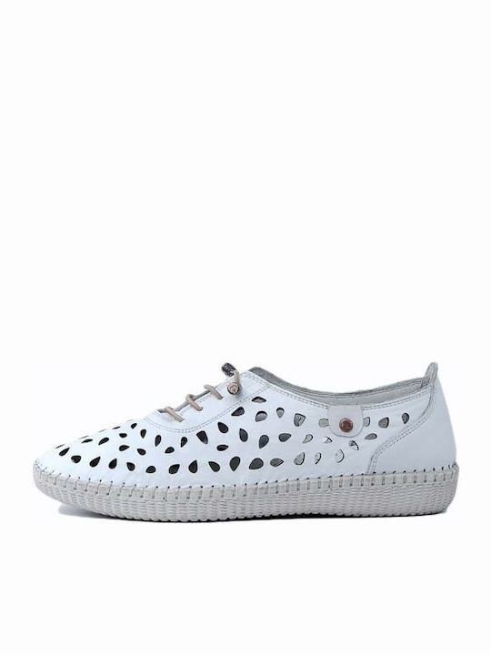 17191 Δερμάτινα Γυναικεία Oxfords σε Λευκό Χρώμα