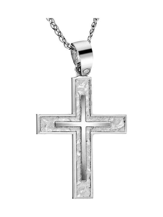 14K White gold male double sided cross ST11200596