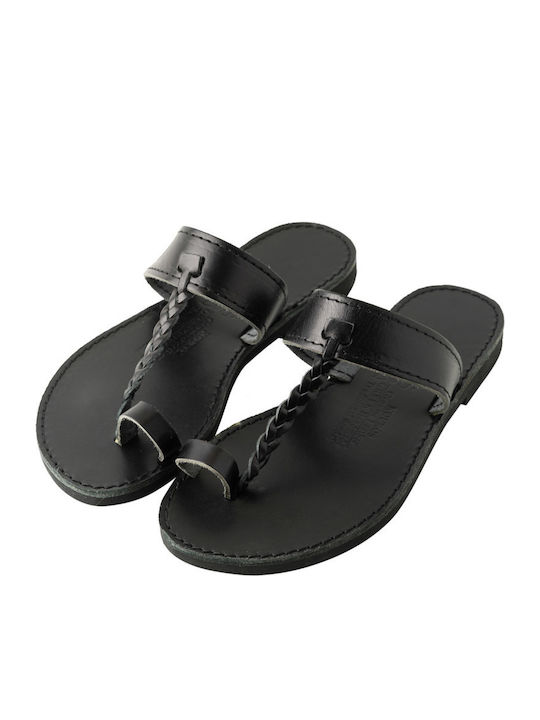 51 Leather Women's Flat Sandals in Black Color