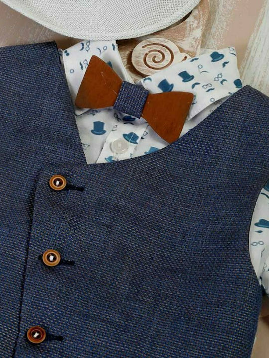 Lollipop Costum de Botez cu Vestă pentru Băiat Lin Albastru 5buc