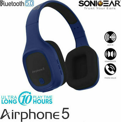 Sonic Gear Airphone 5 Wireless/Wired Over Ear Headphones with 10 hours of Operation Blue AP5BDB