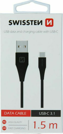 Swissten USB 3.1 Cable USB-C male - USB-A male Black 1.5m (SW71504401)