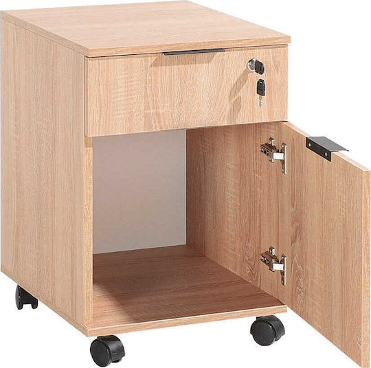 Office Storage Drawer Wooden with Wheels and Lock Sonoma 41x41x61cm