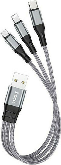 Hoco Braided USB to Lightning / Type-C / micro USB Cable Γκρι 0.25m (X47 Harbor)