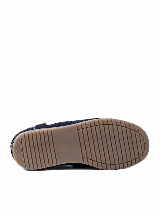 Boys Suede Moccasins with Velcro Navy Blue