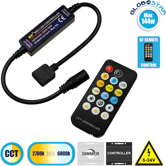 GloboStar Ασύρματο Controller για Ρυθμιζόμενο Λευκό RF με Τηλεχειριστήριο 2.4Ghz 73356