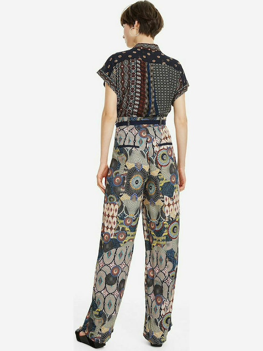 Desigual Women's High-waisted Fabric Trousers in Loose Fit Floral