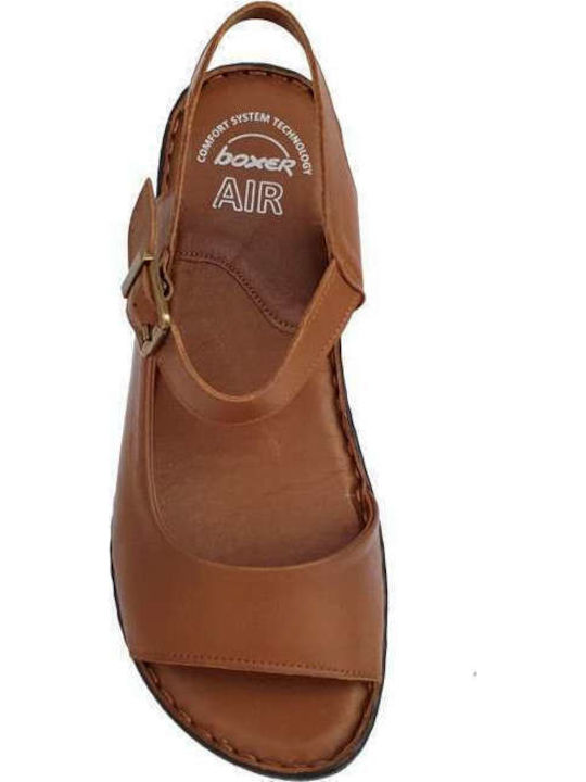 Leather Women's Flat Sandals Anatomic in Tabac Brown Color