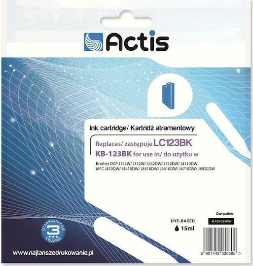 Actis Inkjet Printer Compatible Ink Brother LC123BK 610 Pages 15ml Black