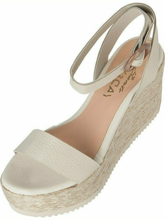 Women's Leather Ankle Strap Platforms White