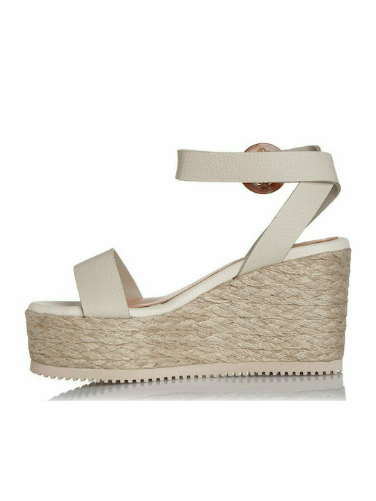 Women's Leather Ankle Strap Platforms White