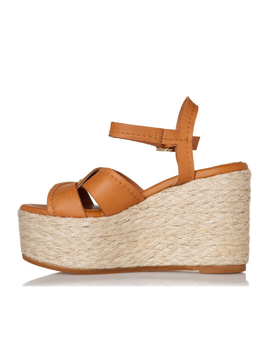 Women's Leather Ankle Strap Platforms Tabac Brown