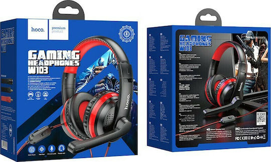 Hoco W103 Over Ear Gaming Headset με σύνδεση 3.5mm Black/Red