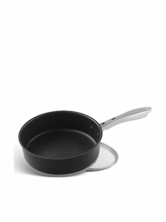 Edenberg Pan With Lid made of Aluminum with Stone Coating Black 24cm