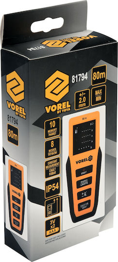 Vorel Μέτρο Laser 81794 με Δυνατότητα Μέτρησης 80m