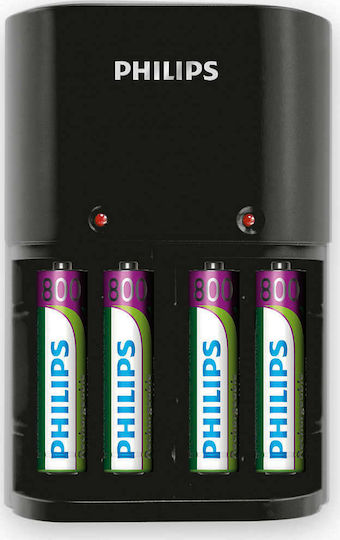 Philips MultiLife Зарядно 4 за батерии Ni-MH Размер AA/AAA Комплект с 4x AAA 800 mAh в Черен цвят