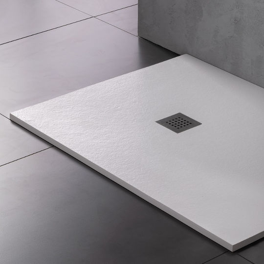 Sirene Slate Rechteckig Künstlicher Stein Dusche x90cm Weiß