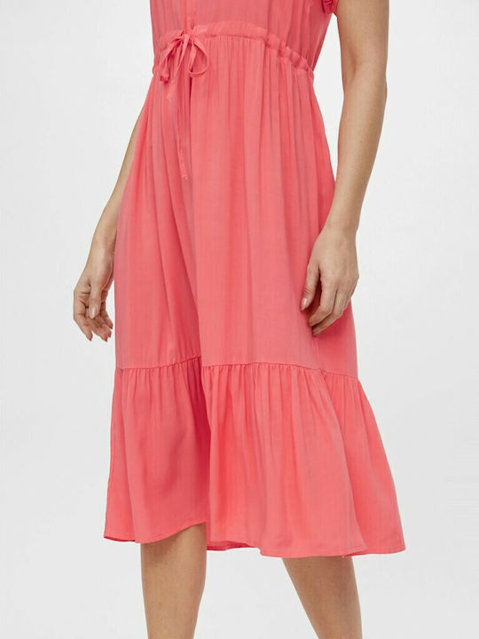 Summer Short Sleeve Maternity Midi Dress Orange