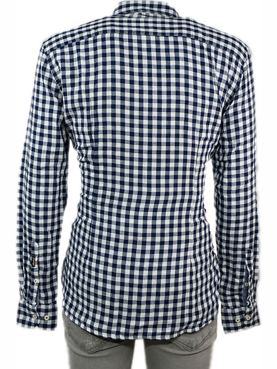 Gianni Lupo Men's Shirt Long Sleeve Cotton Checked Navy Blue