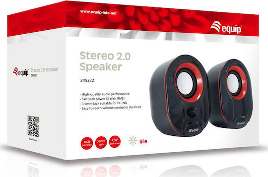 Equip Stereo 2.0 Ηχεία Υπολογιστή 2.0 με Ισχύ 3W Κόκκινα