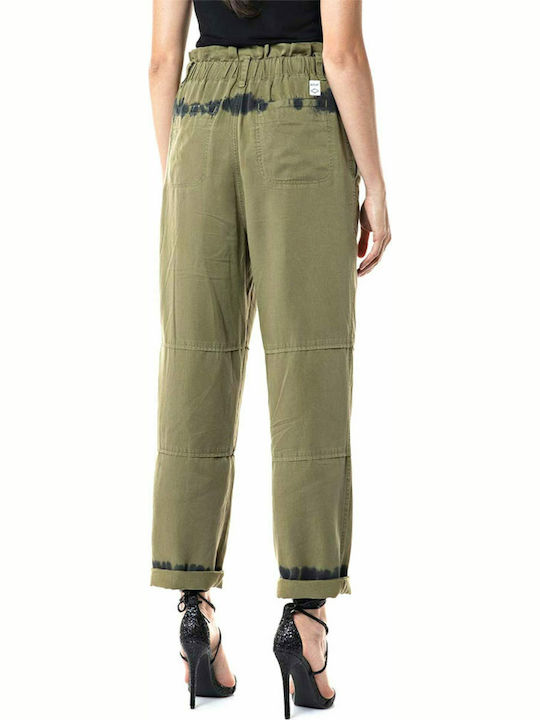 Replay Femeiesc Talie înaltă Tesatura Pantaloni Kaki