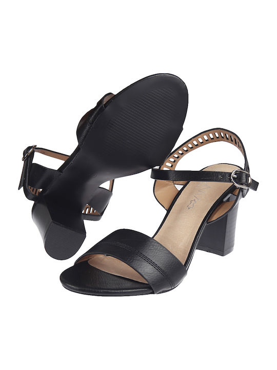Envie Shoes Suede Women's Sandals with Ankle Strap Black with Chunky High Heel