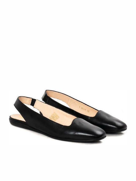 Δερμάτινες Γυναικείες Μπαλαρίνες Slingback σε Μαύρο Χρώμα