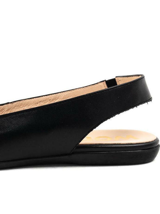 Δερμάτινες Γυναικείες Μπαλαρίνες Slingback σε Μαύρο Χρώμα