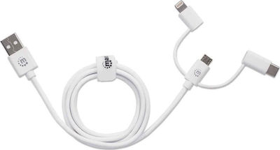 Manhattan Regular USB to Lightning / Type-C / micro USB 1m Cable White (353434)