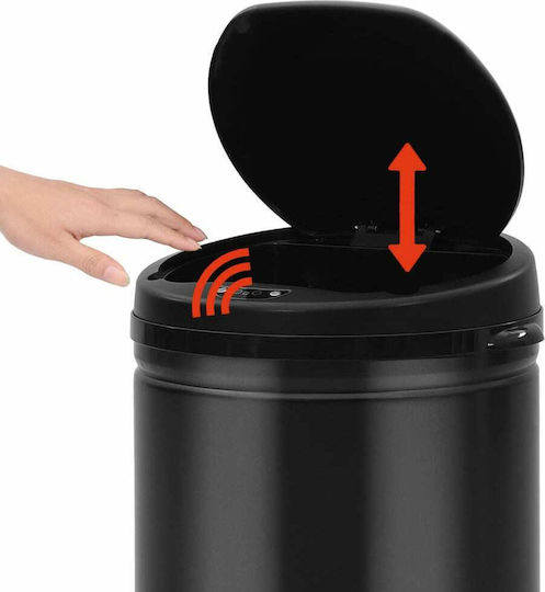 vidaXL Metallic Waste Bin with Sensor Black 40L