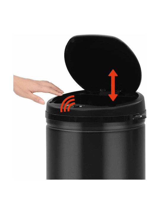 vidaXL Metallic Waste Bin with Sensor Black 50L
