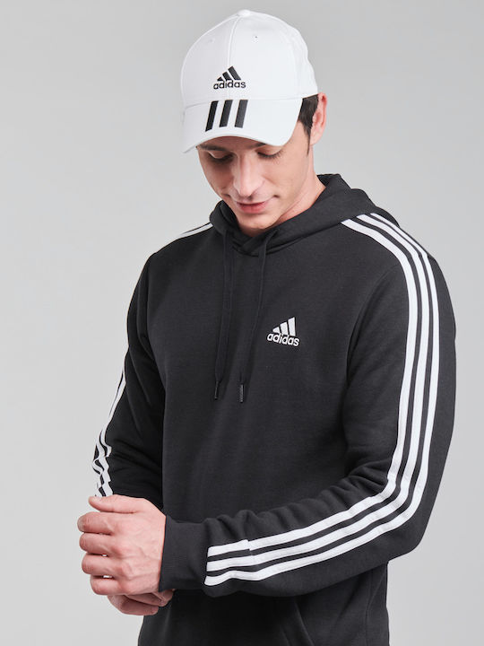 Essentials 3-Stripes Φούτερ με Κουκούλα Μαύρο