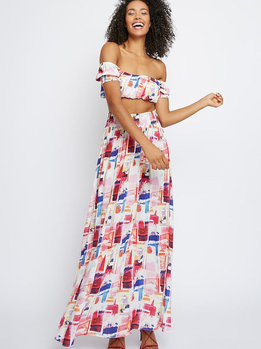 Γυναικείο Καλοκαιρινό Crop Top Off-Shoulder Αμάνικο Πολύχρωμο