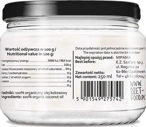 Diet-Food Organic Virgin Coconut Oil Cold Pressed 250ml