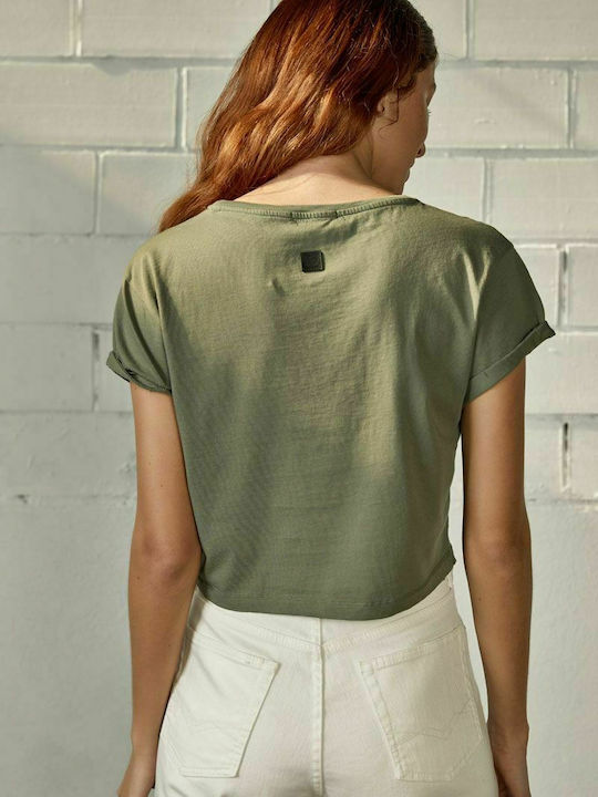 Edward Jeans Damen Sommer Crop Top Baumwolle Kurzarm Khaki