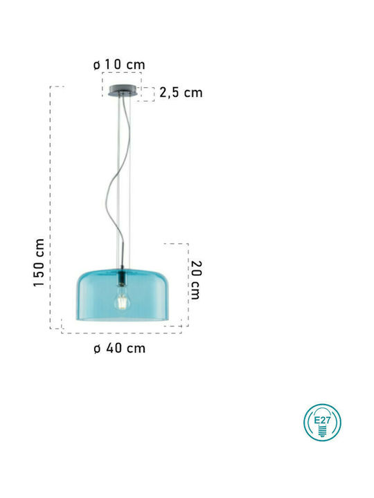 Fan Europe Gibus-S40 Κλασικό Κρεμαστό Φωτιστικό Μονόφωτο Καμπάνα με Ντουί E27 σε Μπλε Χρώμα