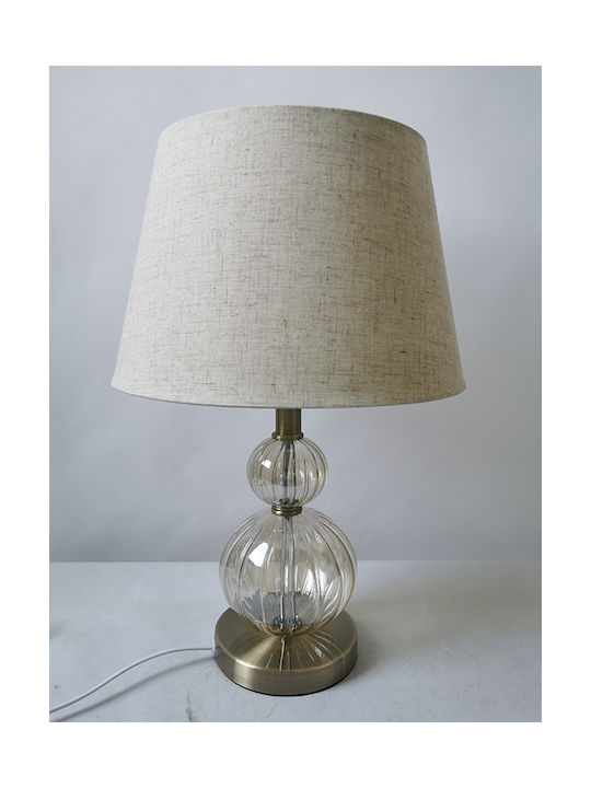 Karvounis Metall Tischlampe mit Beige Schirm und Transparent Basis