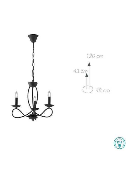 Fan Europe Beatrice-3 Πολυέλαιος 3xE14 με Κεράκια Μαύρος I-BEATRICE-3