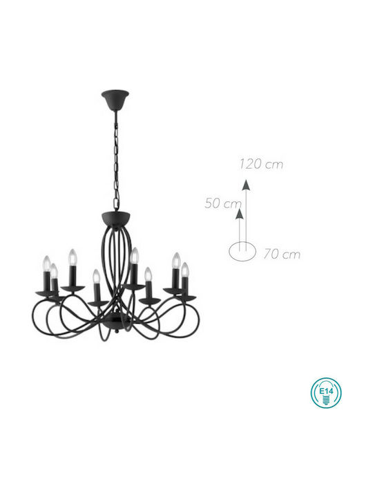 Fan Europe Beatrice-8 Πολυέλαιος 8xE14 με Κεράκια Μαύρος I-BEATRICE-8