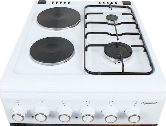 Diplomat ELC-500G Herd 64Es mit Gas- & Elektrokochfeldern B50cm. White