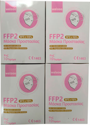 Welooo Disposable Protective Mask FFP2 BFE >98% Pink 4x10pcs