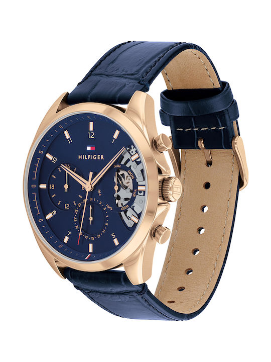 Tommy Hilfiger Baker Men's Watch 43.5mm Chronograph Battery with Blue Leather Strap