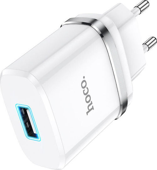 Hoco Φορτιστής με Θύρα USB-A και Καλώδιο micro USB Λευκός (N1)