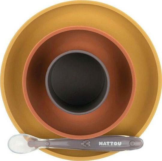 Nattou Feeding Set made of Silicone with Non-Slip Base Multicolour 4pcs