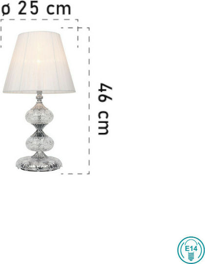 Fan Europe Incanto-L1 Cristal Vintage Lampă de masă pentru Soclu E14 cu Abajur Alb și Bază Transparent