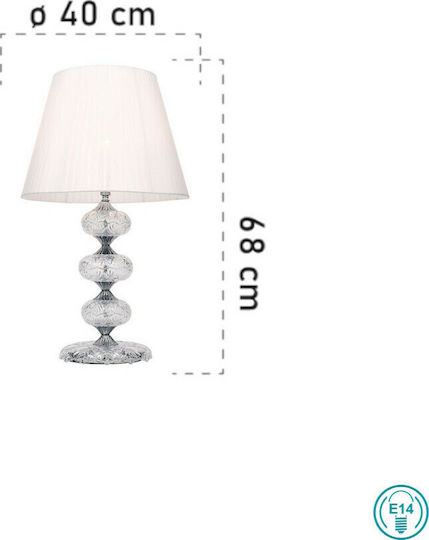 Fan Europe Incanto-LG1 Kristall Vintage Tischlampe für Fassung E14 mit Weiß Schirm und Transparent Basis