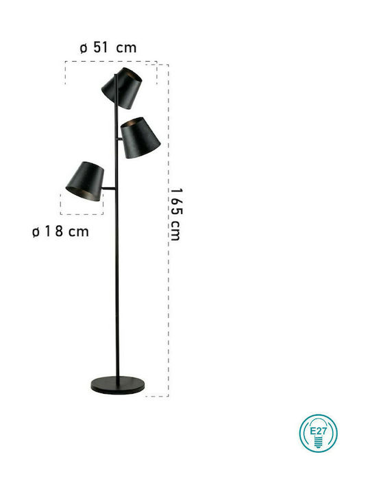 Fan Europe Colt-PT3 Vintage Floor Lamp H165xW51cm. with Socket for Bulb E27 Gray