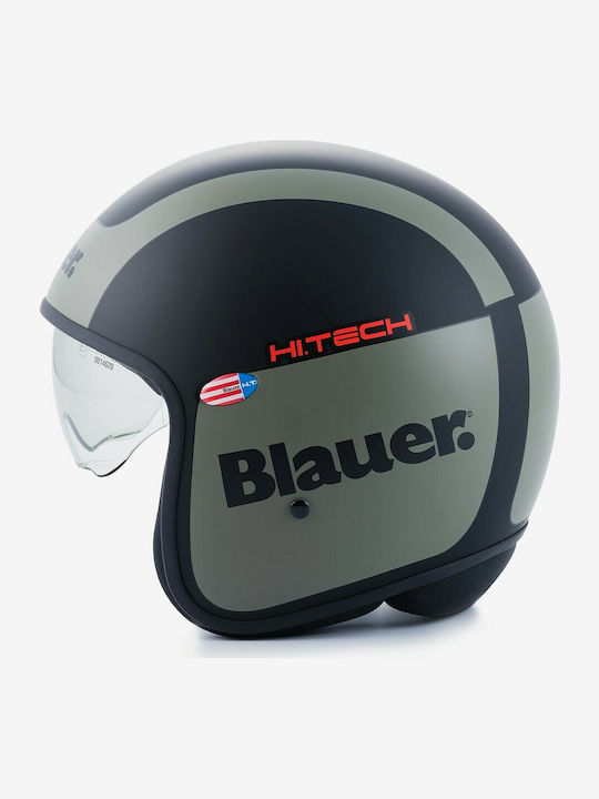 Blauer H.T. Pilot 1.1 Jet Helmet with Sun Visor ECE 22.05 H90 Black-Green Matt 12CBKHU01007H00016-H90