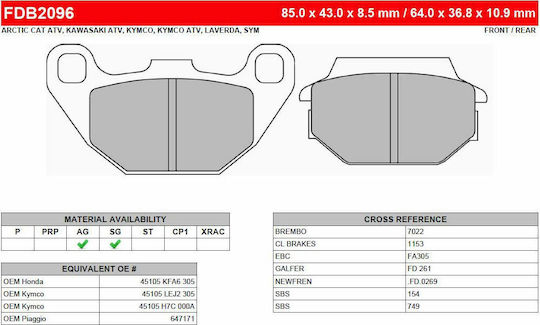 Ferodo Eco Friction Front Pads Οργανικά Τακάκια Μπροστά Kymco People 125/Agility City 125/Sym Combiz 125 FD-