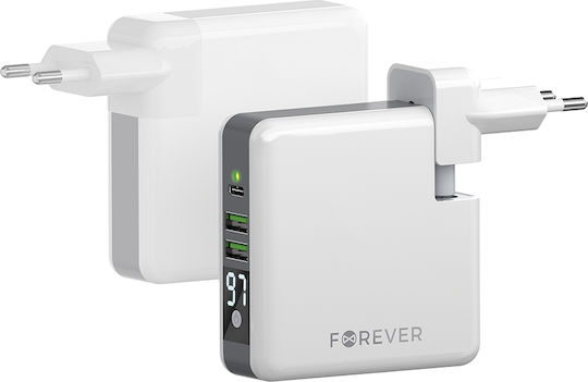 Forever Core Wall Power Bank 6700mAh με 2 Θύρες USB-A και Θύρα USB-C Λευκό